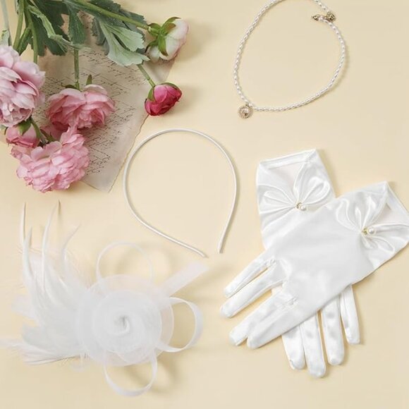 Cocktail Flower Mesh Hat and Gloves 2Pcs - Picture 4 of 6